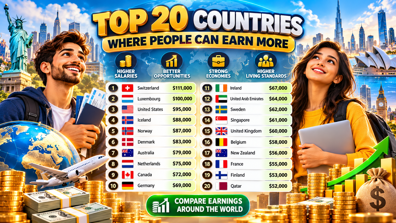 Top 20 Countries With the Highest Average Wages